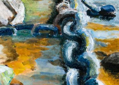 'Harbour Chains' - Lyme Regis Harbour. Original Painting on Card. 30 x 40cm